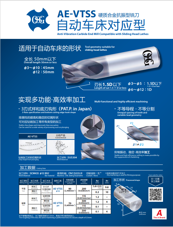 硬质合金抗振铣刀自动车床对应型AE-VTSS